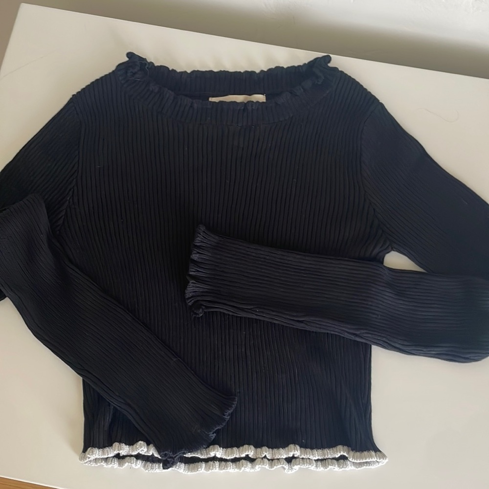 For Love & Lemons Black Lettuce Edge Knit Sweater